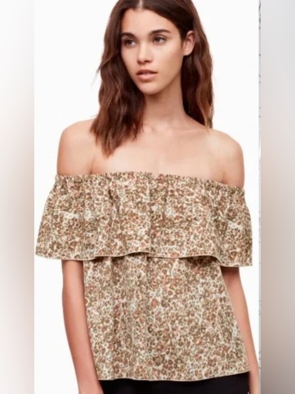 Aritzia Wilfred Leopard Print Promener Off The Shoulder Blouse Size Medium - Picture 1 of 11